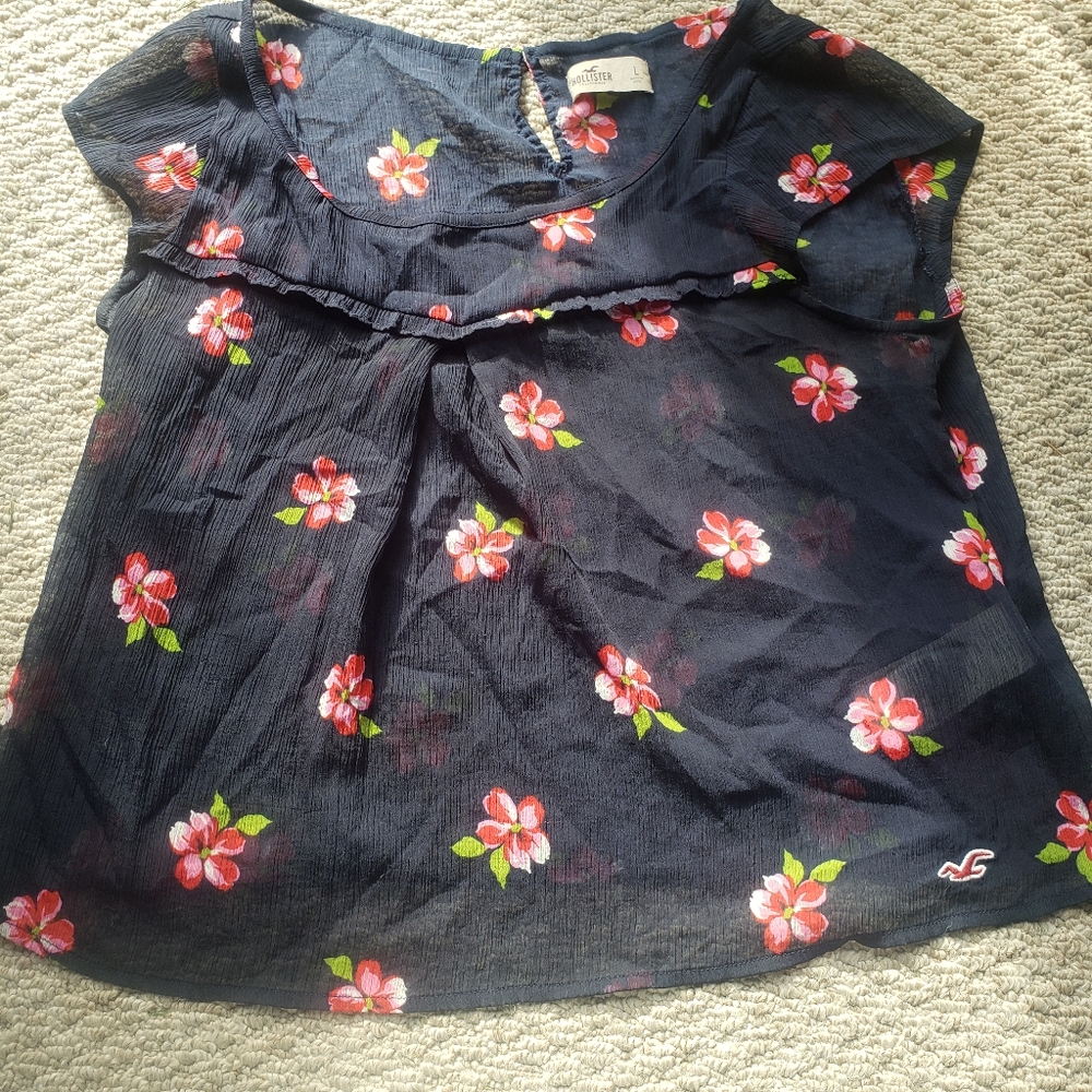 $40 Hollister | Navy Floral | Gauze Blouse - Picture 2 of 8